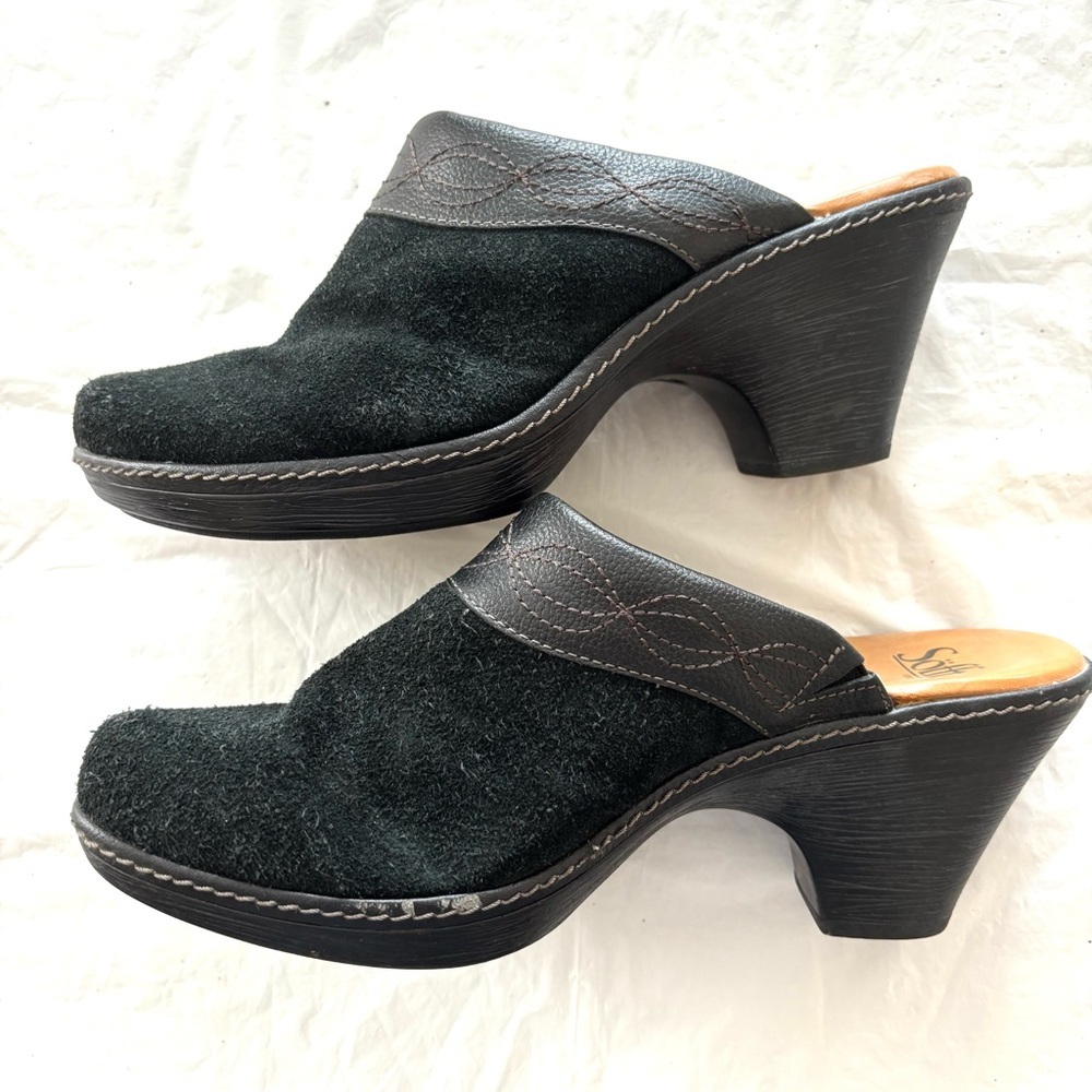 Sofft Octavia black Leather clog mules heeled SZ 9.5 Worn Once on carpet - Picture 14 of 14